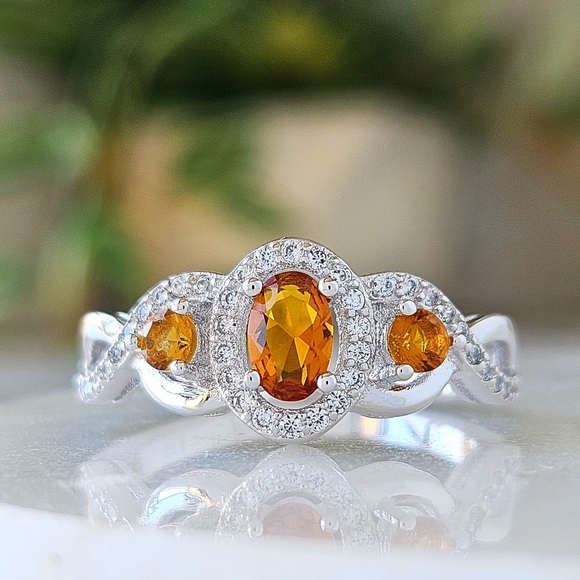 Oval Citrine Gemstone ring, Charmed Aroma, 925 Sterling Silver - Picture 2 of 4